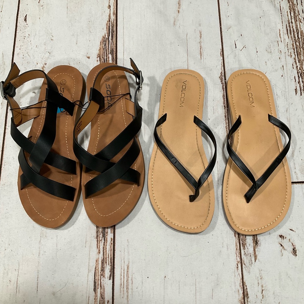 NEW SODA STRAPPY SANDALS AND VOLCOM LAGOS SANDALS